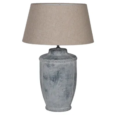 Antique Finish Lamp With Neutral Linen Shade