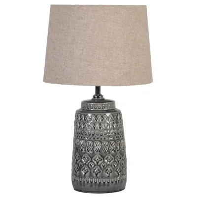 Dark Grey Ceramic Lamp With Linen Shade