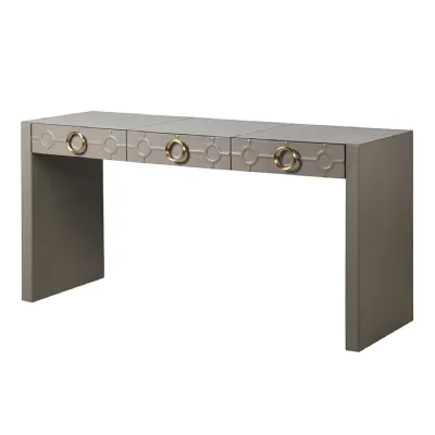 Rocco Mushroom Leather 3 Drawer Console Table