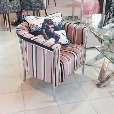 Pink Stripe Fabric Tub Chair Chrome Frame Bespoke