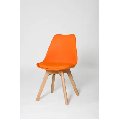 Orange PU Padded Seat Dining Chair Natural Beech Wood Legs