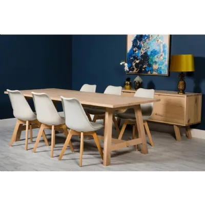 White PU Padded Seat Dining Chair Natural Beech Wood Legs