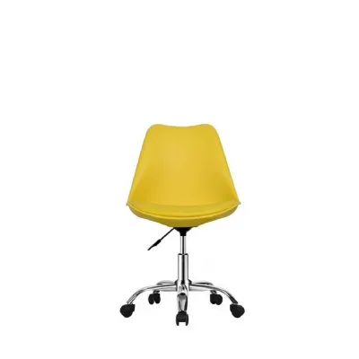 Modern Yellow Swivel Office Chair Chrome Base