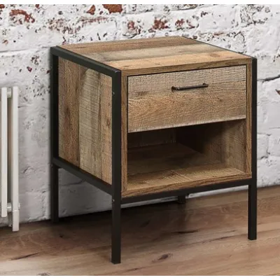 Industrial Wood Effect 1 Drawer Bedside