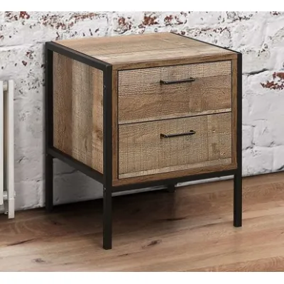 Industrial Wood Effect 2 Drawer Bedside
