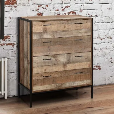 Industrial Wood Effect 4 Drawer Chest
