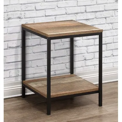 Industrial Wood Effect Lamp Table