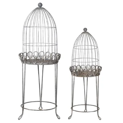 Set of 2 Ribbon Edge Metal Bird Cage Flower Stands