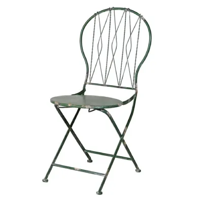Dark Green Distressed Folding Metal Chair