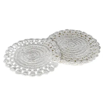 Set of 4 White Round Crochet Placemats