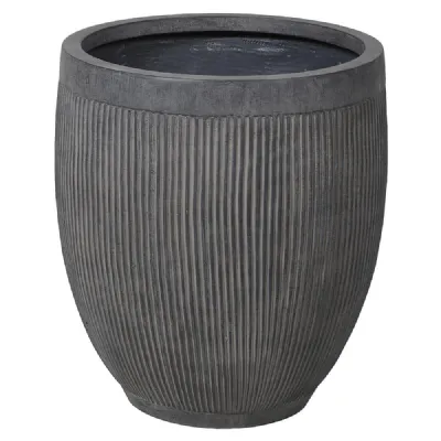 Round Grey Ribbed Planter