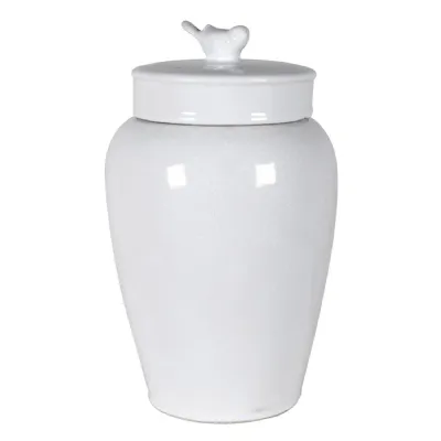 Large White Bird Top Lidded Jar