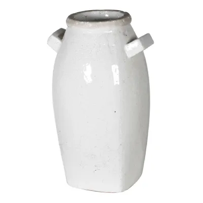 Tall White Terracotta Vase with Handles