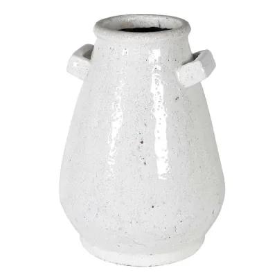 Small White Terracotta Vase with Handles