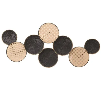Black and Rattan Effect Circles Wall Art