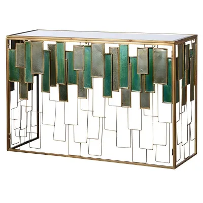 Gold Geometric Metal Frame Glass Panel Console Hall Table