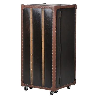 Cool Retro Brown Leather Effect Bar Trunk Drinks Cabinet on Castors
