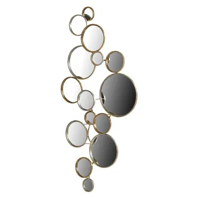 Large Modern 15 Circles Gold and Silver Bubbles Framed Mirror