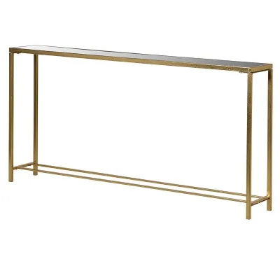 Modern Gold Metal Painted Mirrored Glass Top Slim Console Hall Table