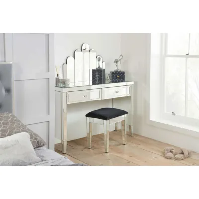 Mirrored Glass 2 Drawer Dressing Table Desk Crystal Handles