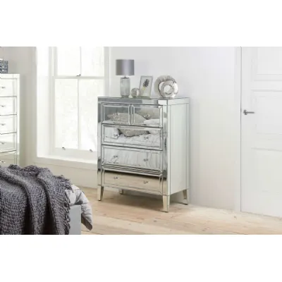 Mirrored Glass 2 Over 3 Chest of Drawers Crystal Handles