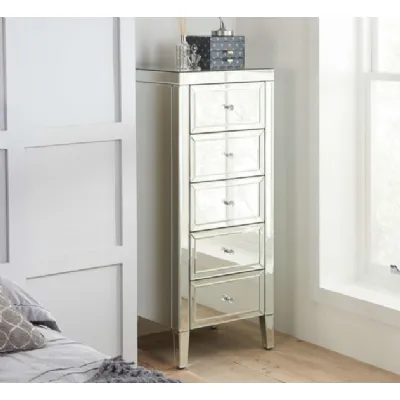 Mirrored 5 Drawer Narrow Chest