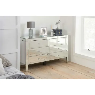Mirrored Glass Chest of 6 Drawers with Crystal Handles