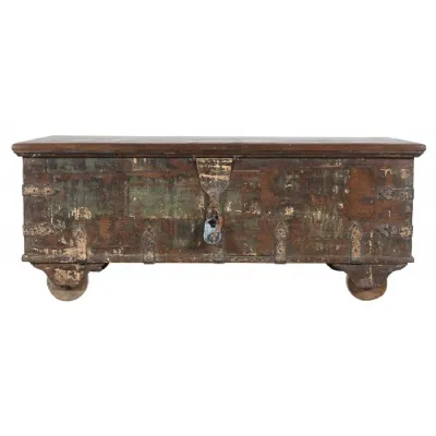 Vintage Distressed Finish Reclaimed Wood Coffee Table Chest