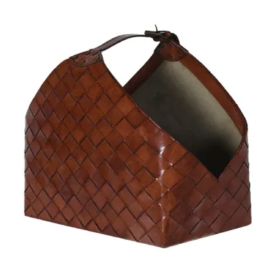 Woven Leather and Suede Magazine Basket