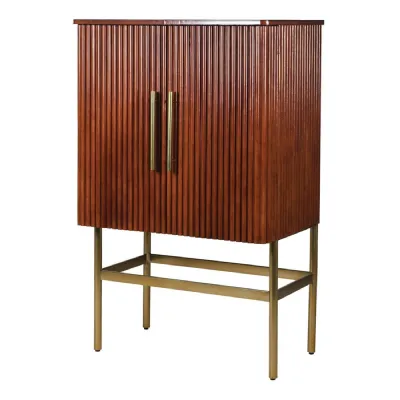 Jaipur Ribbed Leather and Brass Bar Cabinet