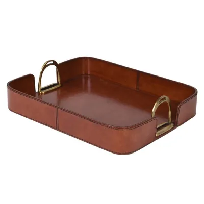 Rectangular Leather Tray with Stirrup Handles