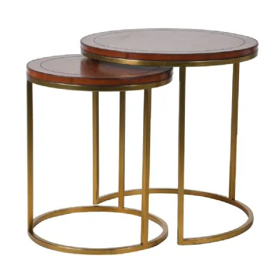Set Of 2 Round Leather Topped Nest Tables