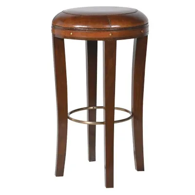 Round Tanned Leather Bar Stool