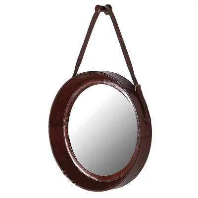 Tan Leather Hanging Mirror