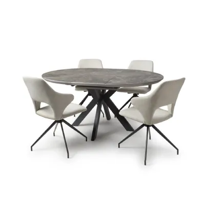 Natural Fabric Upholstered Curved Dining Chair Black Legs