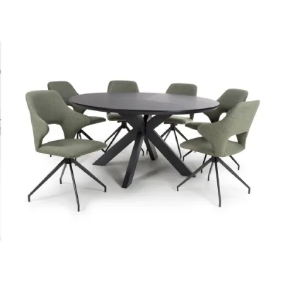Sage Green Fabric Upholstered Dining Chair Black Metal Legs