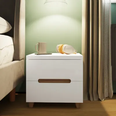 Veloce 2 Drawer Bedside Cabinet White Gloss, Quick Click Assembly