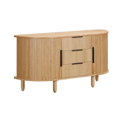 Natural Oak 2 Door 3 Drawer Large Curved Sideboard