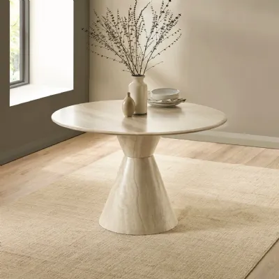 Verona 120cm Round Pedestal 4 Seater Dining Table Cream Marble Effect