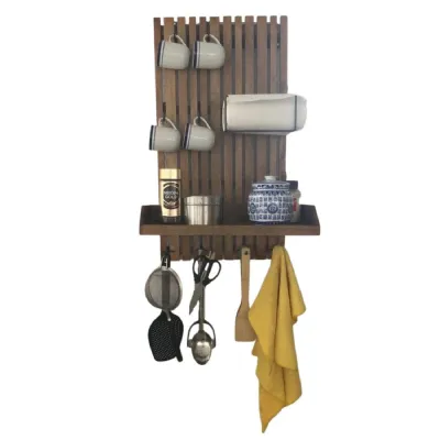 Solid Mango Wood Versatile Hanging Kitchen Rack with Multi Functional Storage