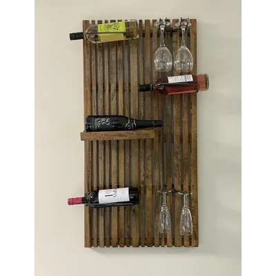 Industrial Mango Wood Hanging Wine Rack with Steel Glass Holders