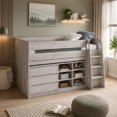 Vespa Mid Sleeper Bed With Desk Grey Oak Effect