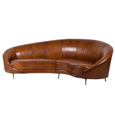 Ital Leather Curve Brn Sofa