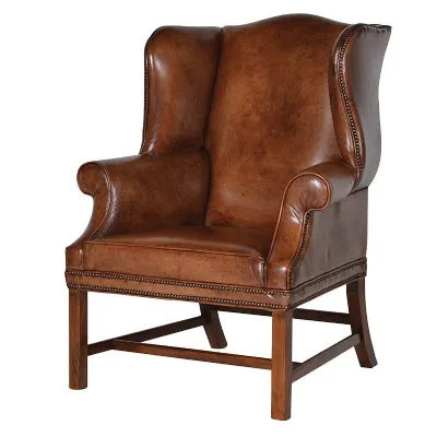 Italian Vintage Leather Wing Chair