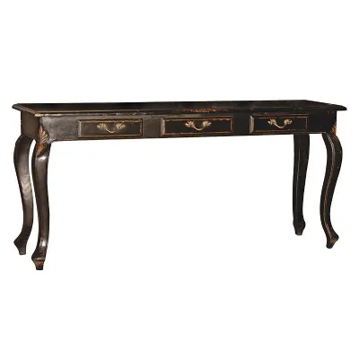 Large Shabby Chic Black Painted 3 Drawer Console Hall Table