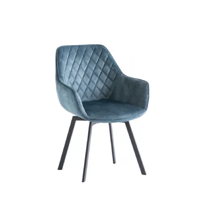 Teal Blue Velvet Swivel Dining Chair Black Metal Legs