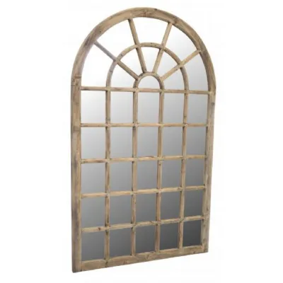 Vintage Natural Wood Finish Small Arched Window Mirror
