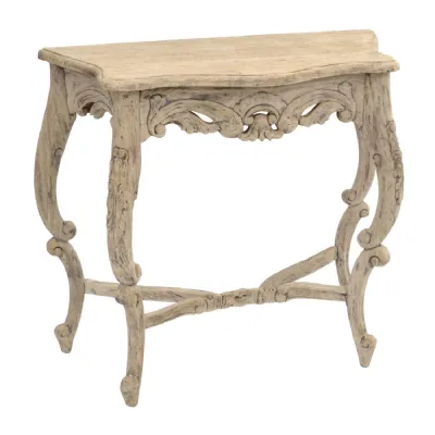Rustic Carved Mahogany Wood Cream Ornate Console Table