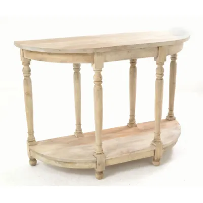 Vintage Style Solid Wood Small Half Moon Console Table with Lower Shelf