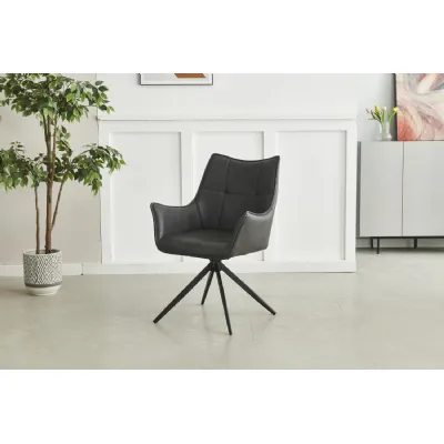 Charcoal Leather Effect Wing Back Dining Armchair